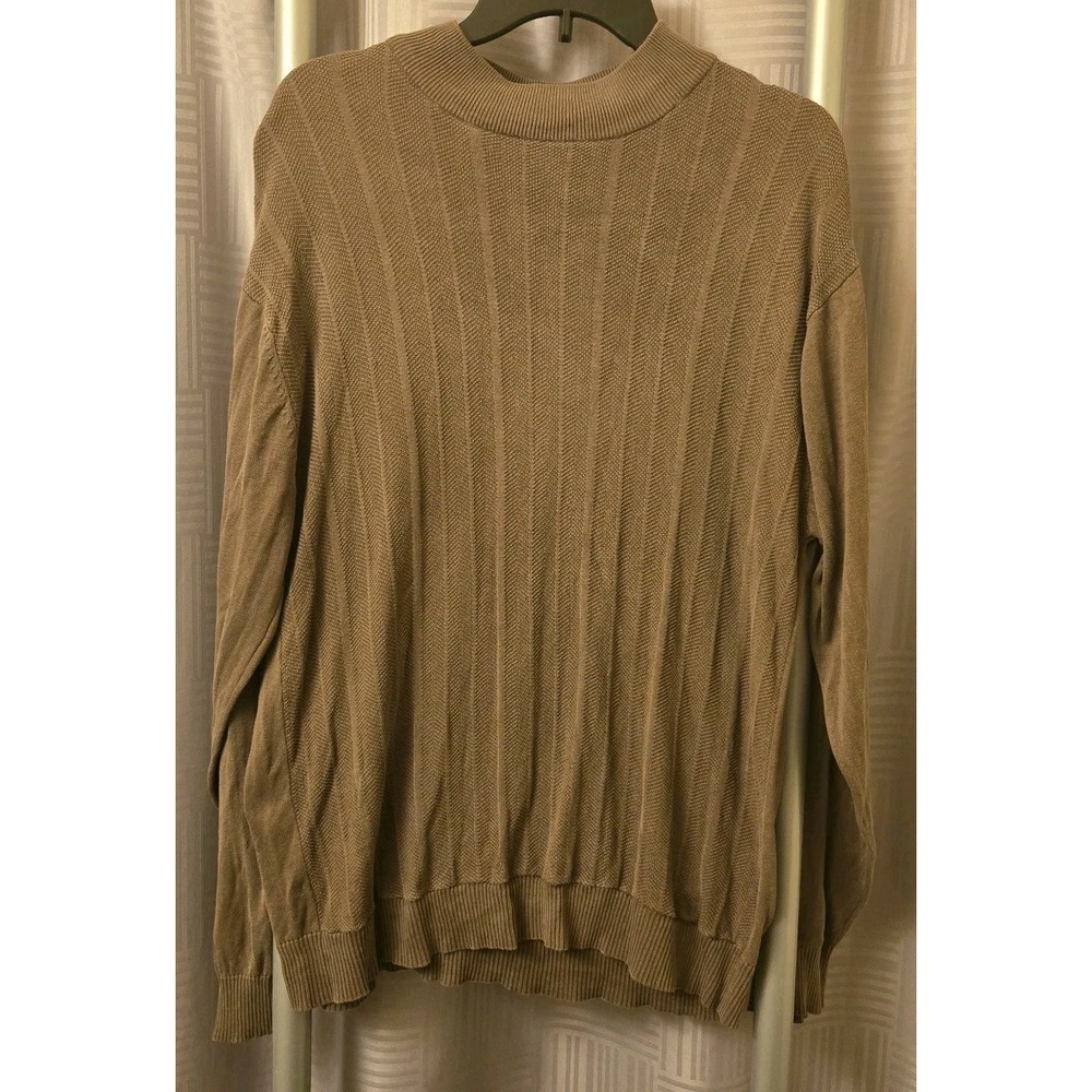 Paul Fredrick Mens Vintage Silk Mock Neck Brown Tan Sweater XLarge Textured Boxy